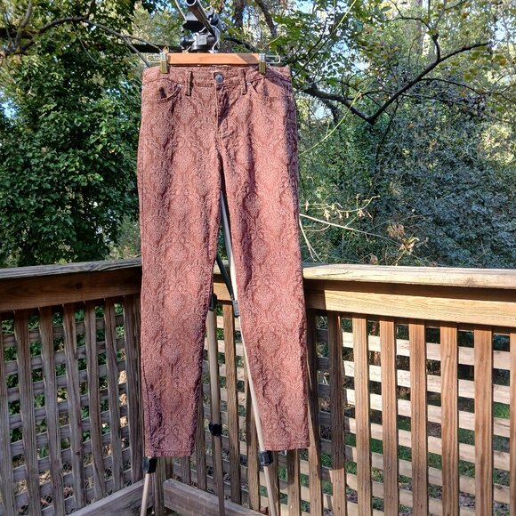 Nine West Vintage America Brown Brocade Matchstick Skinny Jeans Sz 10 - Picture 2 of 12